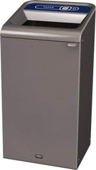 Rubbermaid - 23 Gal Gray Rectangle Decorative Indoor Single Stream Waste Receptacle - Metal, Paper Graphic, 37.965" High x 19.588" Long x 19-1/2" Wide, Lid Included - Best Tool & Supply