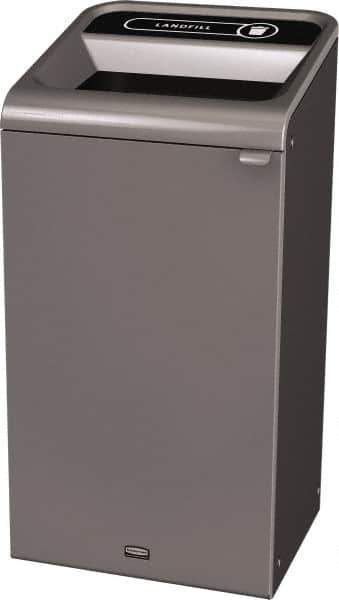 Rubbermaid - 23 Gal Gray Rectangle Decorative Indoor Single Stream Waste Receptacle - Metal, Landfill Graphic, 37.965" High x 19.588" Long x 19-1/2" Wide, Lid Included - Best Tool & Supply