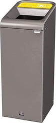 Rubbermaid - 15 Gal Gray Rectangle Decorative Indoor Single Stream Waste Receptacle - Metal, Cans Graphic, 37.965" High x 14.784" Long x 19-1/2" Wide, Lid Included - Best Tool & Supply