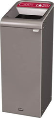 Rubbermaid - 15 Gal Gray Rectangle Decorative Indoor Single Stream Waste Receptacle - Metal, Plastic Graphic, 37.965" High x 14.784" Long x 19-1/2" Wide, Lid Included - Best Tool & Supply