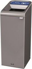 Rubbermaid - 15 Gal Gray Rectangle Decorative Indoor Single Stream Waste Receptacle - Metal, Mixed Recycling Graphic, 37.965" High x 14.784" Long x 19-1/2" Wide, Lid Included - Best Tool & Supply