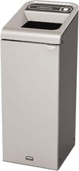 Rubbermaid - 15 Gal Gray Rectangle Decorative Indoor Single Stream Waste Receptacle - Metal, Landfill Graphic, 37.965" High x 14.784" Long x 19-1/2" Wide, Lid Included - Best Tool & Supply