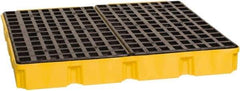 Eagle - 61 Gal Sump, 10,000 Lb Capacity, 4 Drum, Polyethylene Platform - 52-1/2" Long x 51-1/2" Wide x 6-1/2" High, Yellow, Liftable Fork, Low Profile, Vertical, 2 x 2 Drum Configuration - Best Tool & Supply