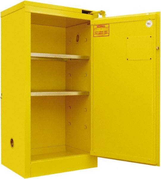 Securall Cabinets - 2 Door, 2 Shelf, Yellow Steel Standard Safety Cabinet for Flammable and Combustible Liquids - 46" High x 24" Wide x 18" Deep, Self Closing Door, 3 Point Key Lock, 20 Gal Capacity - Best Tool & Supply