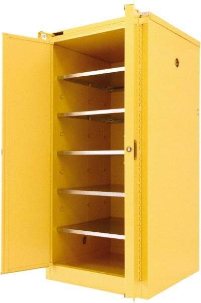 Securall Cabinets - 2 Door, 5 Shelf, Yellow Steel Standard Safety Cabinet for Flammable and Combustible Liquids - 67" High x 31" Wide x 31" Deep, Self Closing Door, 3 Point Key Lock, 120 Gal Capacity - Best Tool & Supply