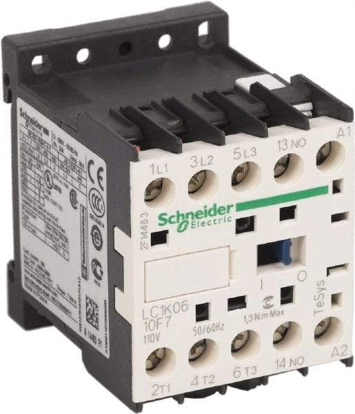 Schneider Electric - 3 Pole, 110 Coil VAC at 50/60 Hz, 6 Amp at 440 VAC, Nonreversible IEC Contactor - BS 5424, CSA, IEC 60947, NF C 63-110, RoHS Compliant, UL Listed, VDE 0660 - Best Tool & Supply