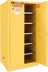 Securall Cabinets - 2 Door, 5 Shelf, Yellow Steel Standard Safety Cabinet for Flammable and Combustible Liquids - 65" High x 31" Wide x 31" Deep, Manual Closing Door, 3 Point Key Lock, 120 Gal Capacity - Best Tool & Supply