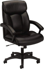 Basyx - 45-1/2" High Executive High Back Leather Chair - 27" Wide x 37-1/2" Deep, Leather Seat, Black - Best Tool & Supply