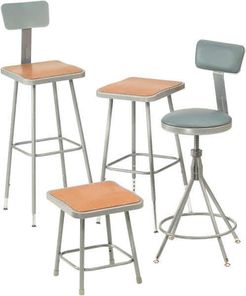 NPS - 24 Inch High, Stationary Fixed Height Stool - 16 Inch Deep x 16 Inch Wide, Hardboard Seat, Gray and Brown - Best Tool & Supply