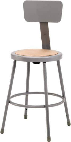 NPS - 24 Inch High, Stationary Fixed Height Stool with Adjustable Height Back - 16-1/8 Inch Deep x 16-1/8 Inch Wide, Hardboard Seat, Gray and Brown - Best Tool & Supply