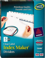 AVERY - 11 x 8-1/2" 5 Tabs, Three Hole Clear Plastic Reinforced Binder Holes, Tab Divider - Clear Tabs, White Folder - Best Tool & Supply