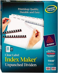 AVERY - 11 x 8-1/2" 8 Tabs, Unpunched Clear Plastic Reinforced, Tab Divider - Clear Tabs, White Folder - Best Tool & Supply