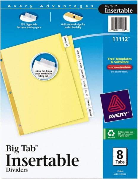 AVERY - 11 x 8-1/2" 8 Tabs, Double-Sided Gold Reinforcing Strip, Tab Divider - Clear Tabs, Buff Folder - Best Tool & Supply