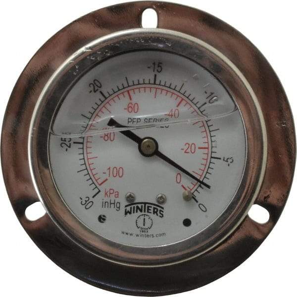 Winters - 2-1/2" Dial, 1/4 Thread, 30 Scale Range, Pressure Gauge - Front Flange Panel Mount, Center Back Connection Mount, Accurate to 1.6% of Scale - Best Tool & Supply