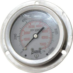 Winters - 2-1/2" Dial, 1/4 Thread, 0-10,000 Scale Range, Pressure Gauge - Front Flange Panel Mount, Center Back Connection Mount, Accurate to 1.6% of Scale - Best Tool & Supply