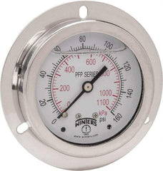 Winters - 2-1/2" Dial, 1/4 Thread, 0-160 Scale Range, Pressure Gauge - Front Flange Panel Mount, Center Back Connection Mount, Accurate to 1.6% of Scale - Best Tool & Supply