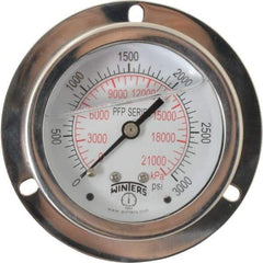 Winters - 2-1/2" Dial, 1/4 Thread, 0-3,000 Scale Range, Pressure Gauge - Front Flange Panel Mount, Center Back Connection Mount, Accurate to 1.6% of Scale - Best Tool & Supply