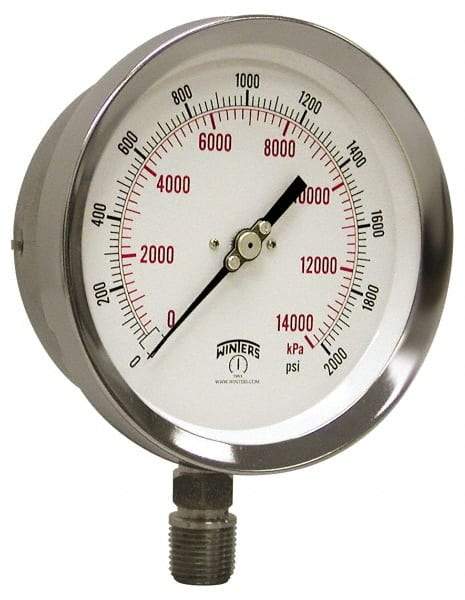 Winters - 4" Dial, 1/4 Thread, 0-400 Scale Range, Pressure Gauge - Lower Connection Mount, Accurate to 1% of Scale - Best Tool & Supply