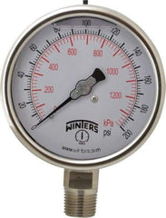 Winters - 4" Dial, 1/2 Thread, 0-200 Scale Range, Pressure Gauge - Lower Connection Mount, Accurate to 1% of Scale - Best Tool & Supply