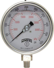 Winters - 4" Dial, 1/4 Thread, 0-5,000 Scale Range, Pressure Gauge - Lower Connection Mount, Accurate to 1% of Scale - Best Tool & Supply