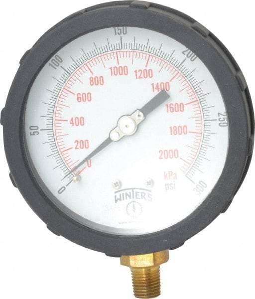 Winters - 4" Dial, 1/4 Thread, 0-300 Scale Range, Pressure Gauge - Lower Connection Mount, Accurate to 1% of Scale - Best Tool & Supply