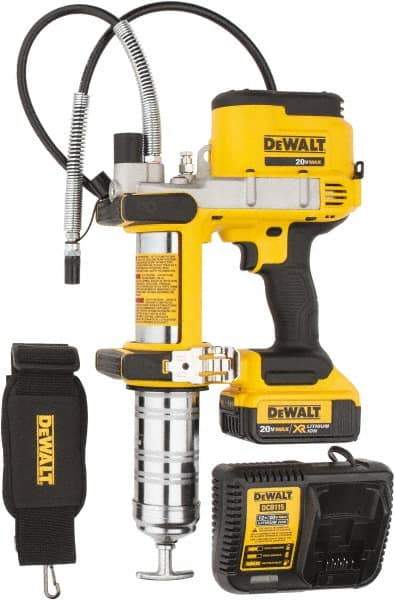 DeWALT - 10,000 Max psi, Flexible Battery-Operated Grease Gun - 16 oz Capacity, Bulk & Cartridge Fill, Includes DCB204 Battery, Fast Charger, Shoulder Strap & Kit Box - Best Tool & Supply