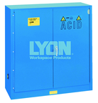 Acid Storage Cabinet - #5541 - 43 x 18 x 44" - 30 Gallon - w/one shelf, two poly trays, bi-fold self-closing door - Blue Only - Best Tool & Supply