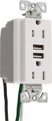 Cooper Wiring Devices - 2 USB Port, 2 Receptacle, 125 VAC, 5 VDC USB Receptacle - 5-15R NEMA Configuration, 15 Amp, White, 2.1 Amp Charging Power, Automatic Grounding, Screw Mount - Best Tool & Supply