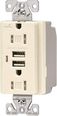 Cooper Wiring Devices - 2 USB Port, 2 Receptacle, 125 VAC, 5 VDC USB Receptacle - 5-15R NEMA Configuration, 15 Amp, Light Almond, 2.1 Amp Charging Power, Automatic Grounding, Screw Mount - Best Tool & Supply