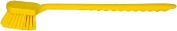 PRO-SOURCE - 1-3/4" Bristle Length, Plastic Utility Scrub Brush - 4-1/2" Long x 3-3/4" Wide Head, 20" OAL, Long Handle, Yellow, Foam Block - Best Tool & Supply