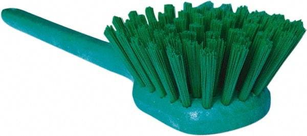 PRO-SOURCE - 1-3/4" Bristle Length, Plastic Utility Scrub Brush - 4-1/2" Long x 3-3/4" Wide Head, 20" OAL, Long Handle, Green, Foam Block - Best Tool & Supply