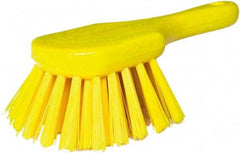 PRO-SOURCE - 1-3/4" Bristle Length, Plastic Utility Scrub Brush - 4-1/2" Long x 3-3/4" Wide Head, 8-1/2" OAL, Short Handle, Yellow, Foam Block - Best Tool & Supply