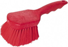 PRO-SOURCE - 1-3/4" Bristle Length, Plastic Utility Scrub Brush - 4-1/2" Long x 3-3/4" Wide Head, 8-1/2" OAL, Short Handle, Red, Foam Block - Best Tool & Supply