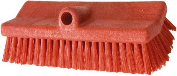 PRO-SOURCE - 1-3/4" Bristle Length, Polypropylene Food Service Brush - 10" Long x 5" Wide Head, 20" OAL, Long Handle, Red, Foam Block - Best Tool & Supply