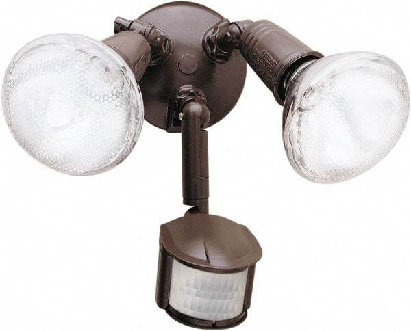 Cooper Lighting - 2 Head, 70 Ft. Detection, 180° Angle, PAR Lamp Motion Sensing Light Fixture - 120 Volt, 300 Watt, Metal Bronze Housing, Wall, Eave Mounted - Best Tool & Supply