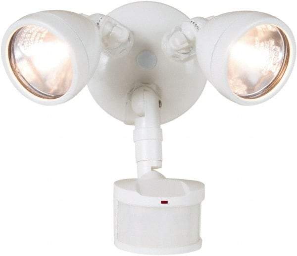 Cooper Lighting - 2 Head, 70 Ft. Detection, 270° Angle, Halogen Lamp Motion Sensing Light Fixture - 120 Volt, 200 Watt, Metal White Housing, Wall, Eave Mounted - Best Tool & Supply