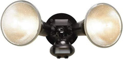 Cooper Lighting - 2 Head, 60 Ft. Detection, 110° Angle, PAR38 Lamp Motion Sensing Light Fixture - 120 Volt, 300 Watt, Plastic Black Housing, Wall, Eave Mounted - Best Tool & Supply