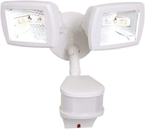 Cooper Lighting - 2 Head, 90 Ft. Detection, 270° Angle, Halogen Lamp Motion Sensing Light Fixture - 120 Volt, 200 Watt, Metal White Housing, Wall, Eave Mounted - Best Tool & Supply