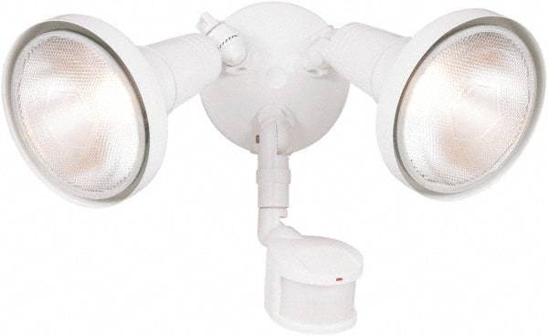 Cooper Lighting - 2 Head, 70 Ft. Detection, 180° Angle, PAR Lamp Motion Sensing Light Fixture - 120 Volt, 300 Watt, Metal White Housing, Wall, Eave Mounted - Best Tool & Supply