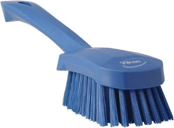 Vikan - 1.3" Bristle Length, Polyester Scrub Brush - 4-1/4" Long x 2-3/4" Wide Head, 10" OAL, Blue, Polypropylene Block - Best Tool & Supply