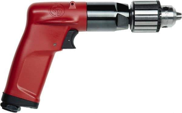 Chicago Pneumatic - 1/4" Keyed Chuck - Pistol Grip Handle, 4,500 RPM, 2.5 LPS, 5.3 CFM, 0.5 hp, 90 psi - Best Tool & Supply