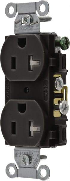 Hubbell Wiring Device-Kellems - 125 VAC, 20 Amp, 5-20R NEMA Configuration, Black, Specification Grade, Self Grounding Duplex Receptacle - 1 Phase, 2 Poles, 3 Wire, Flush Mount, Tamper Resistant - Best Tool & Supply