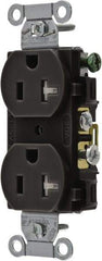 Hubbell Wiring Device-Kellems - 125 VAC, 20 Amp, 5-20R NEMA Configuration, Black, Specification Grade, Self Grounding Duplex Receptacle - 1 Phase, 2 Poles, 3 Wire, Flush Mount, Tamper Resistant - Best Tool & Supply