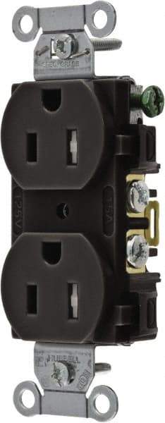 Hubbell Wiring Device-Kellems - 125 VAC, 15 Amp, 5-15R NEMA Configuration, Black, Specification Grade, Self Grounding Duplex Receptacle - 1 Phase, 2 Poles, 3 Wire, Flush Mount - Best Tool & Supply