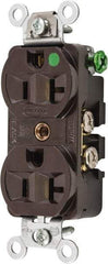 Hubbell Wiring Device-Kellems - 125 VAC, 20 Amp, 5-20R NEMA Configuration, Brown, Hospital Grade, Self Grounding Duplex Receptacle - 1 Phase, 2 Poles, 3 Wire, Flush Mount, Chemical, Corrosion and Impact Resistant - Best Tool & Supply