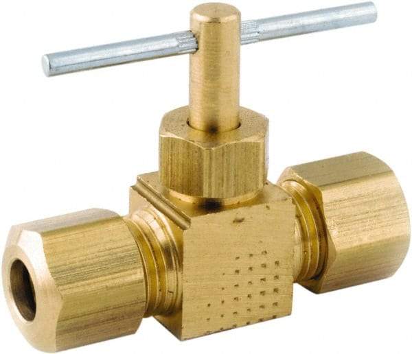 ANDERSON METALS - 3/8 x 3/8" Pipe, Inline Metal Seat Needle Valve - Brass Seal, Compression x Compression Ends, Lead Free Brass Valve, 150 Max psi - Best Tool & Supply