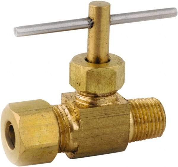 ANDERSON METALS - 1/4 x 1/8" Pipe, Inline Metal Seat Needle Valve - Brass Seal, Compression x MIP Ends, Lead Free Brass Valve, 150 Max psi - Best Tool & Supply