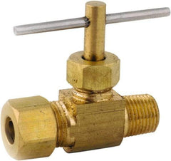 ANDERSON METALS - 3/8 x 1/4" Pipe, Inline Metal Seat Needle Valve - Brass Seal, Compression x MIP Ends, Lead Free Brass Valve, 150 Max psi - Best Tool & Supply