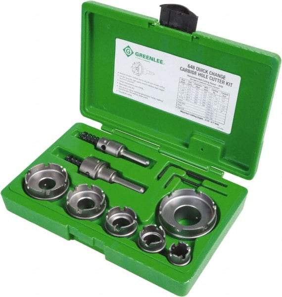 Greenlee - 11 Piece, 7/8 to 2-1/2" Cutter Diam, 0.187" Cutting Depth, Carbide Annular Cutter Set - Oxide Finish - Best Tool & Supply