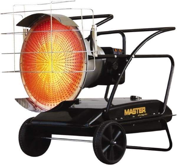 Master - 125,000 BTU, Kerosene/Diesel/Fuel Oil Fired Radiant Heater - 14 Gal Fuel Capacity, 28.4" Long x 28.7" Wide x 40.8" High - Best Tool & Supply